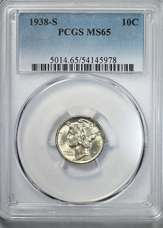1938-S Mercury Dime 10C PCGS MS65