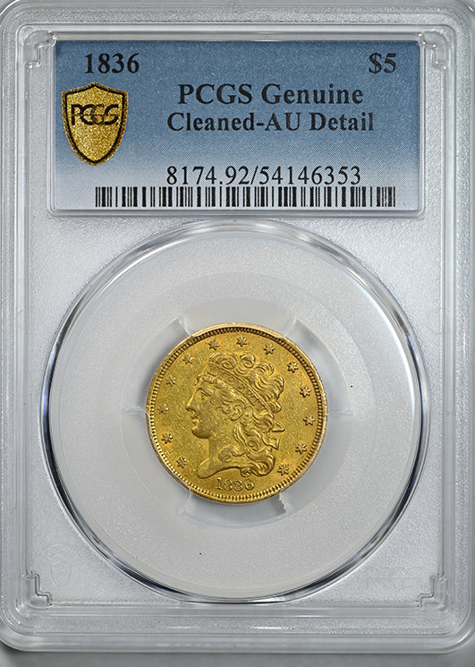 1836 Classic Head Gold Half Eagle $5 PCGS AU Detail