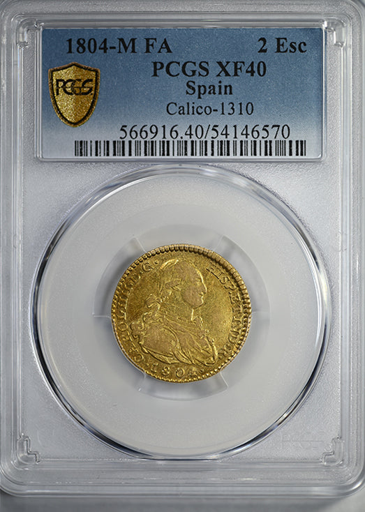 1804-M FA Spain Gold 2 Escudos PCGS XF40 Calico-1310