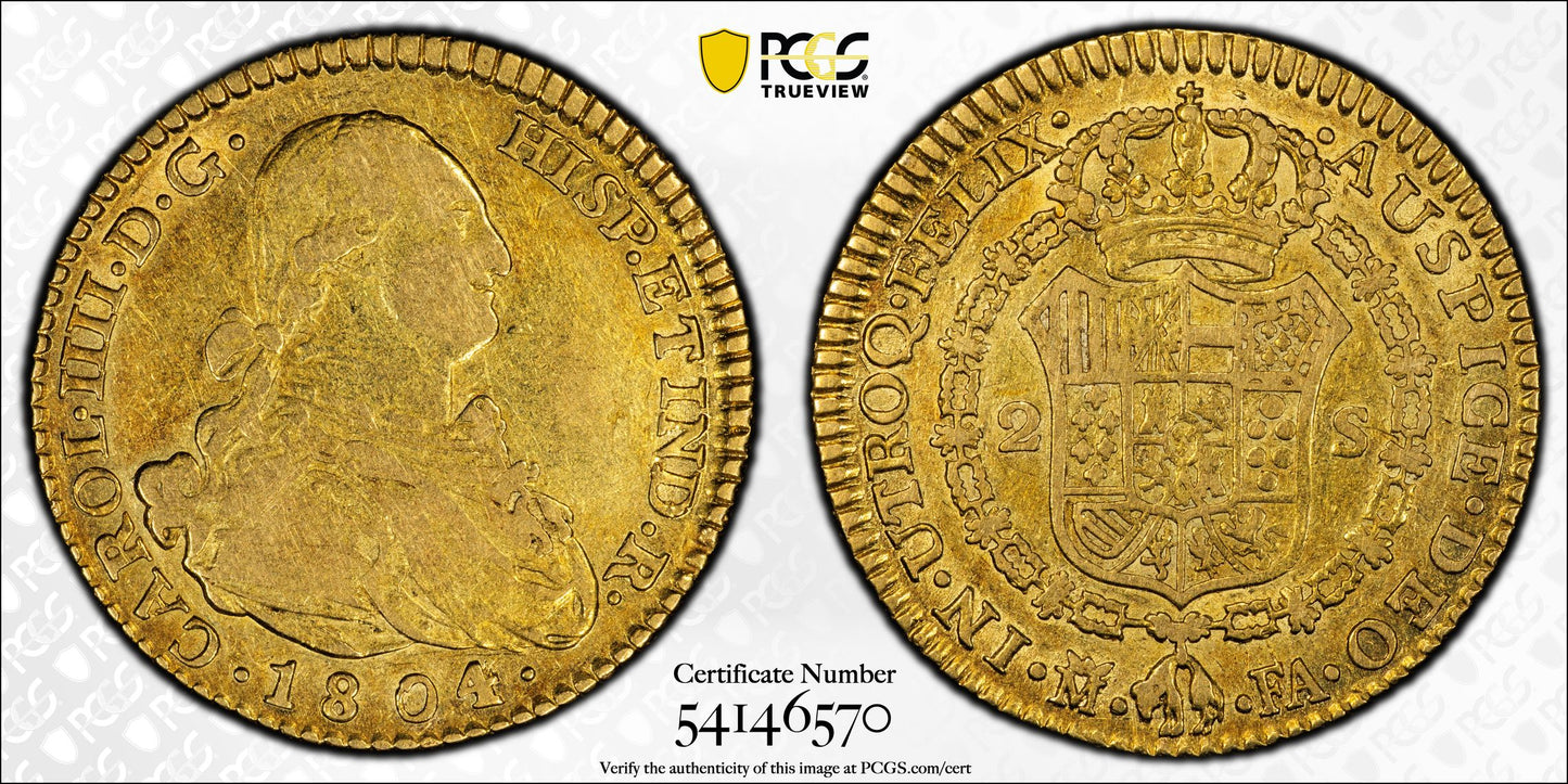 1804-M FA Spain Gold 2 Escudos PCGS XF40 Calico-1310