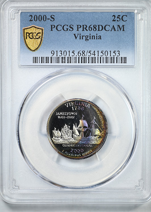 2000-S Proof Virginia Washington Quarter 25C PCGS PR68DCAM Deep Cameo - TONED!