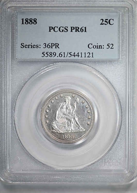 1888 Proof Liberty Seated Quarter 25C PCGS PR61