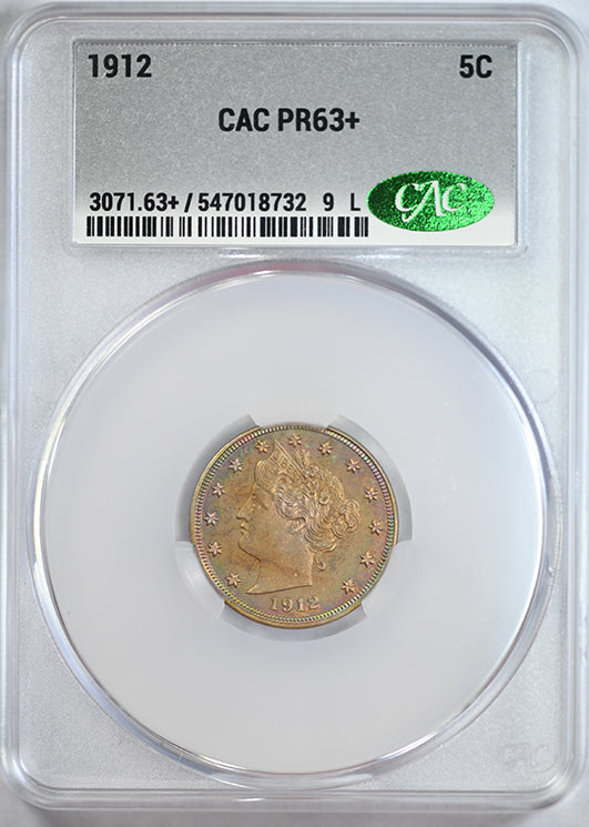 1912 Proof Liberty V-Nickel 5C CAC PR63+ - TONED!