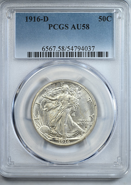 1916-D Walking Liberty Half Dollar 50C PCGS AU58