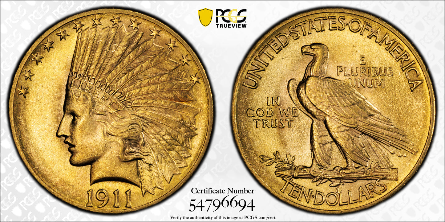 1911 Indian Head Gold Eagle $10 PCGS AU58+ CAC