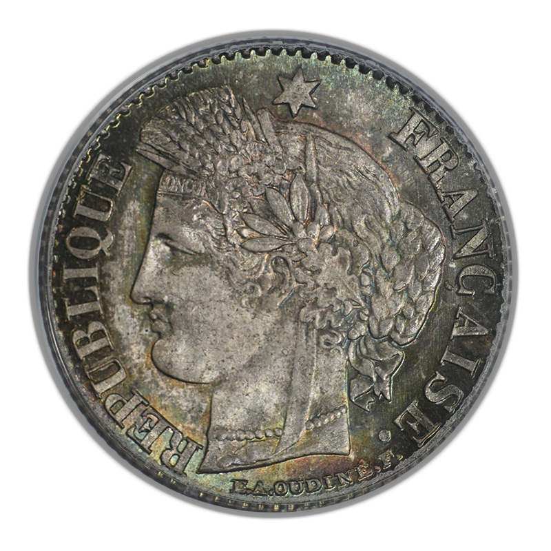 1851-A France 20C Centimes PCGS MS67 - TONED!