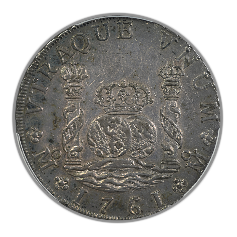 1761-Mo MM Mexico Pillar Dollar 8R Reales PCGS AU50 Calico-1075 + Between H I