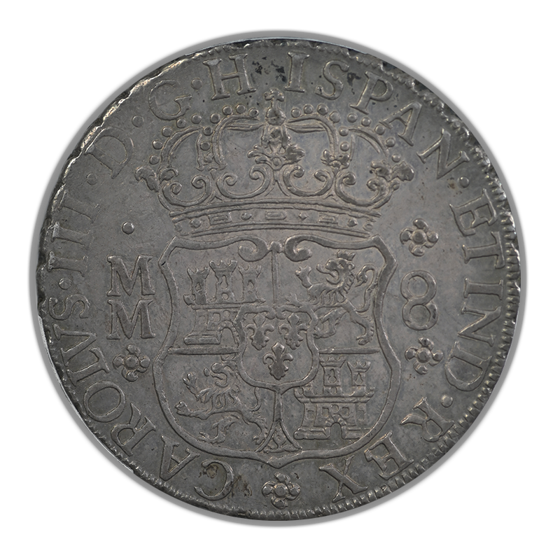 1761-Mo MM Mexico Pillar Dollar 8R Reales PCGS AU50 Calico-1075 + Between H I