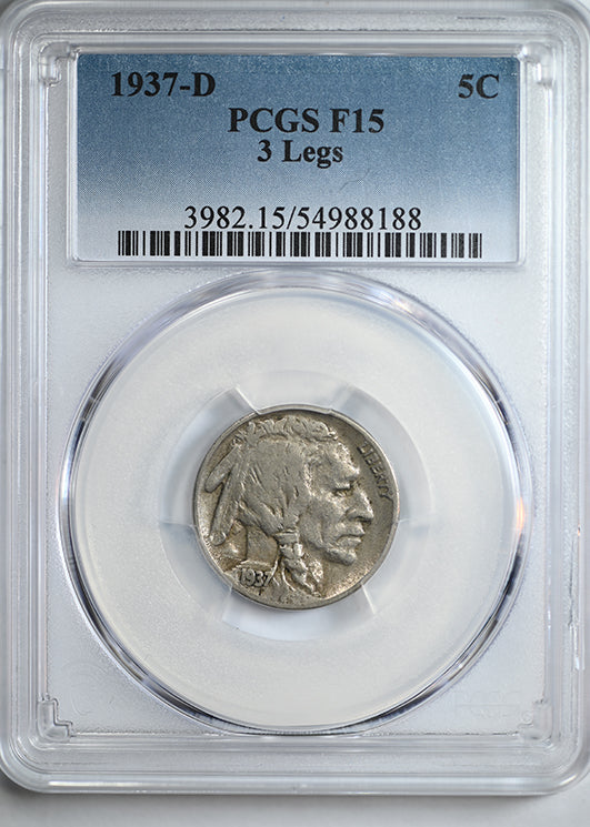 1937-D Buffalo Nickel 5C PCGS F15 - 3 Legs