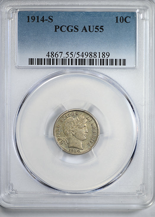 1914-S Barber Dime 10C PCGS AU55