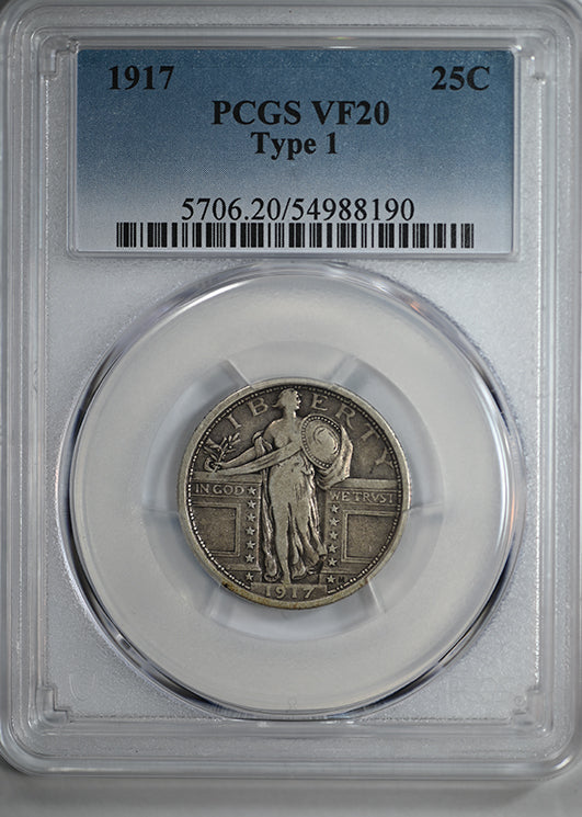 1917 Type 1 Standing Liberty Quarter 25C PCGS VF20