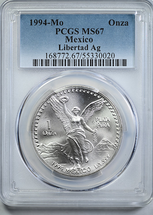1994-Mo Mexico Silver Libertad 1 Onza PCGS MS67