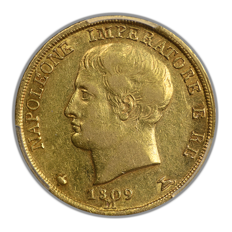 1809-M Italy-Napoleon Gold 20L Lire PCGS AU50 - 5 Pt. Star