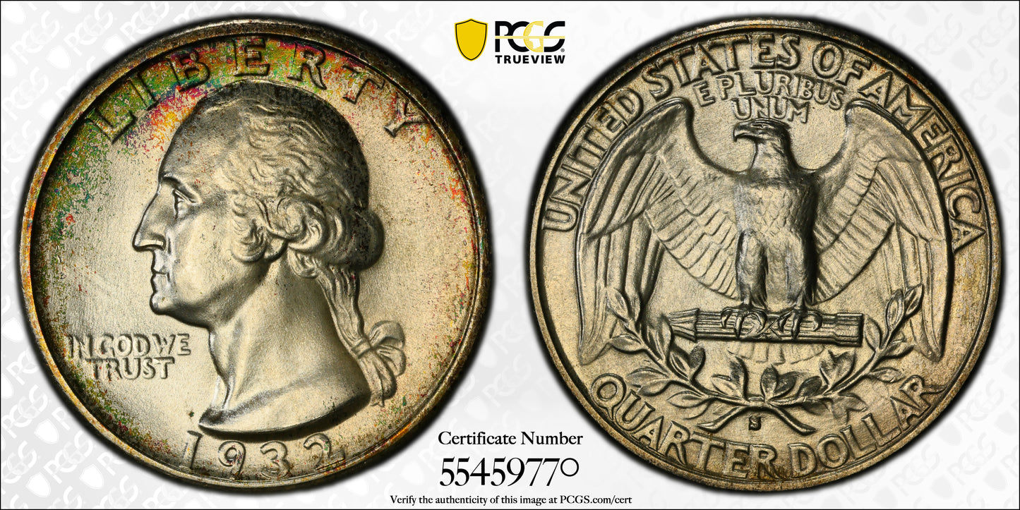 1932-S Washington Quarter 25C PCGS MS65 CAC - TONED!