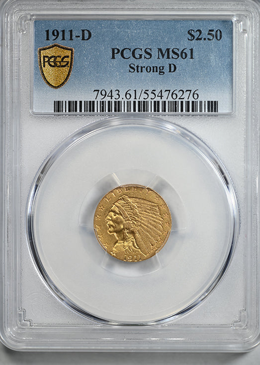 1911-D Indian Head Gold Quarter Eagle $2.50 PCGS MS61 - Strong D