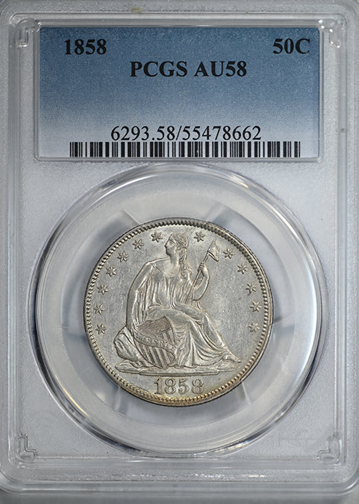 1858 Liberty Seated Half Dollar 50C PCGS AU58
