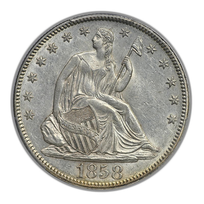 1858 Liberty Seated Half Dollar 50C PCGS AU58