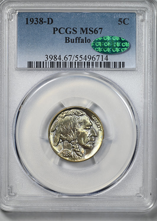 1938-D Buffalo Nickel 5C PCGS MS67 CAC - TONED!