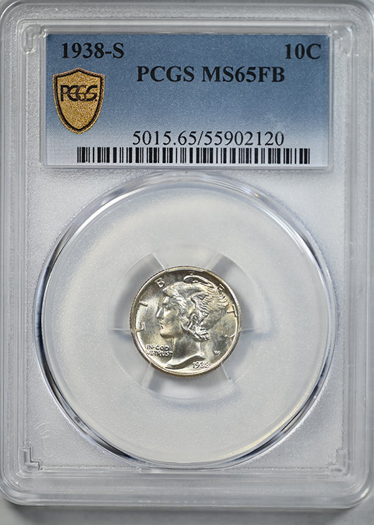 1938-S Mercury Dime 10C PCGS MS65FB - Full Bands