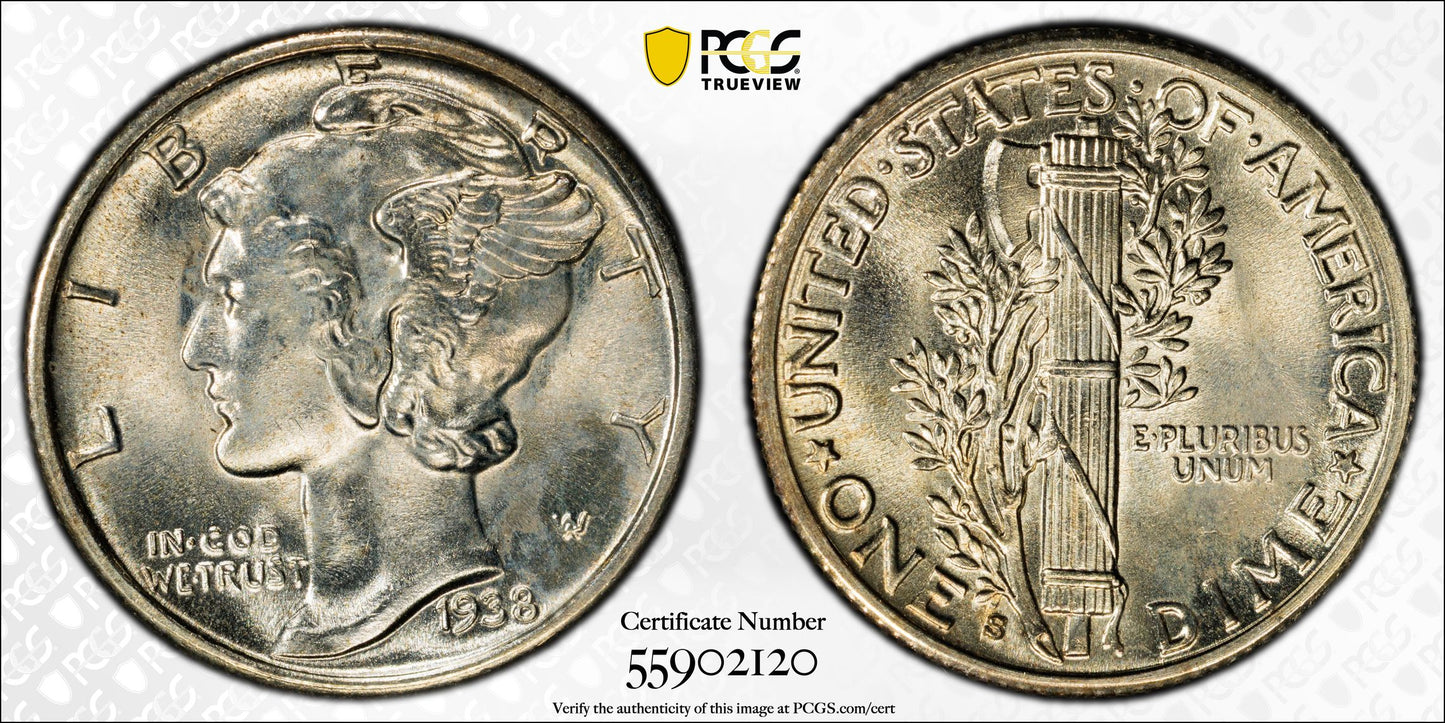 1938-S Mercury Dime 10C PCGS MS65FB - Full Bands