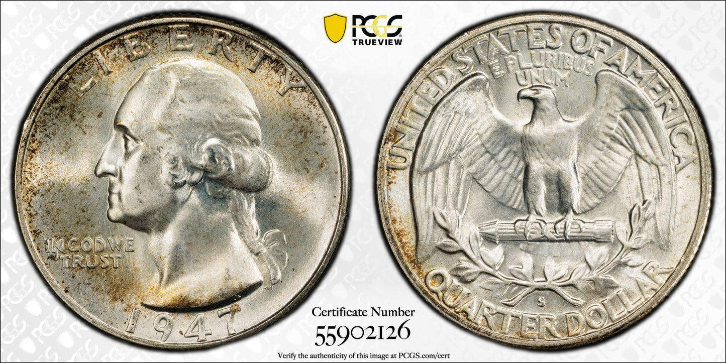 1947-S Washington Quarter 25C PCGS MS67