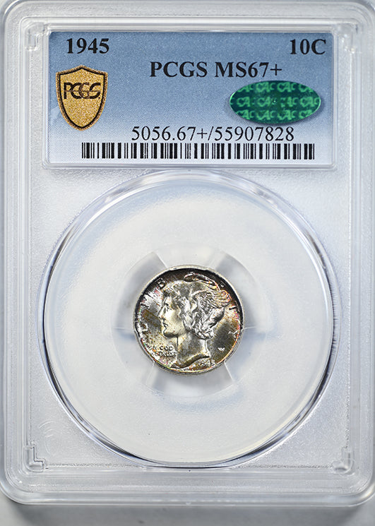 1945 Mercury Dime 10C PCGS MS67+ CAC - TONED!