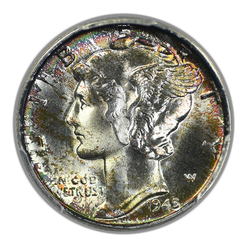 1945 Mercury Dime 10C PCGS MS67+ CAC - TONED!