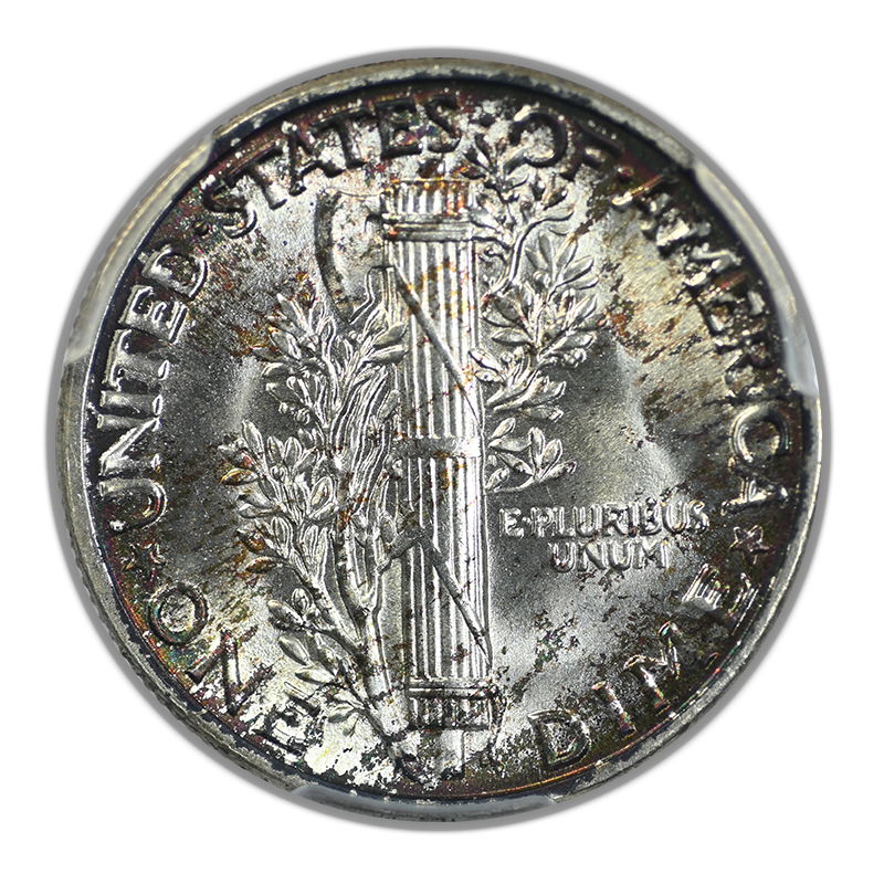 1945 Mercury Dime 10C PCGS MS67+ CAC - TONED!