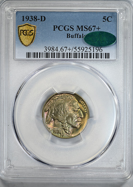 1938-D Buffalo Nickel 5C PCGS MS67+ CAC - TONED!