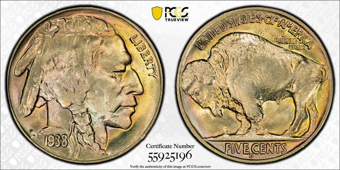 1938-D Buffalo Nickel 5C PCGS MS67+ CAC - TONED!