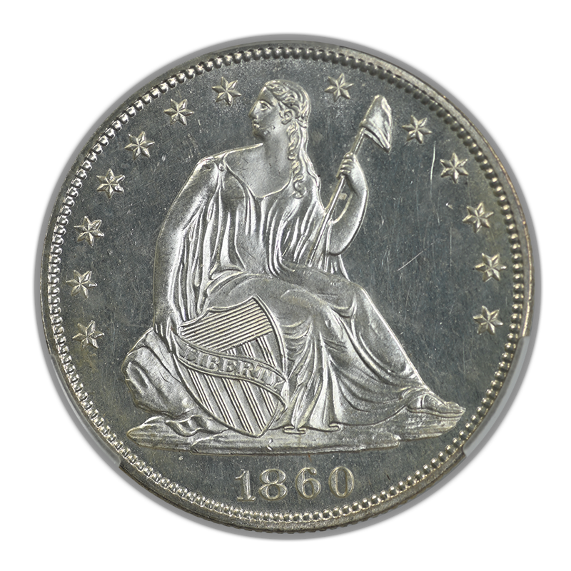 1860 Proof Liberty Seated Half Dollar 50C CAC PR63 Obverse