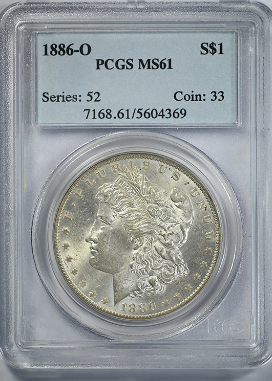 1886-O Morgan Dollar $1 PCGS MS61 Obverse Slab