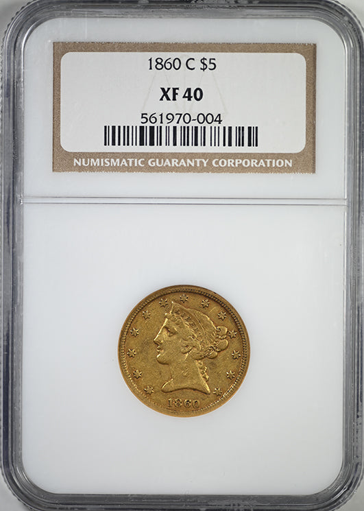 1860-C Liberty Head Gold Half Eagle $5 NGC XF40 - CHARLOTTE GOLD!