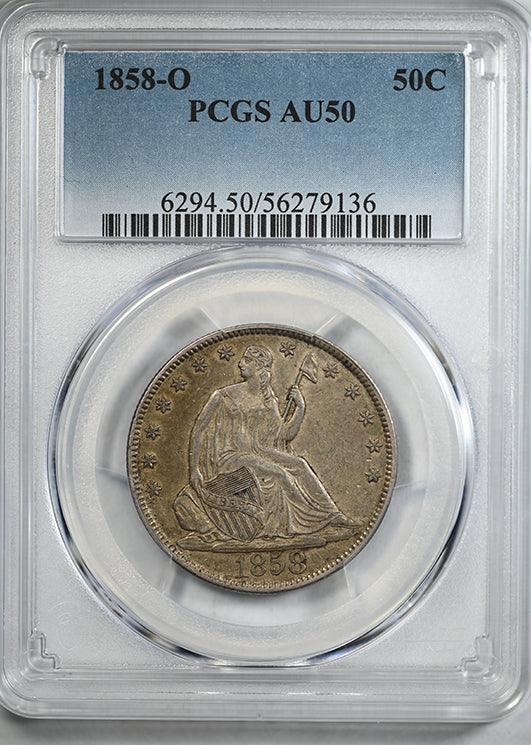 1858-O Liberty Seated Half Dollar 50C PCGS AU50