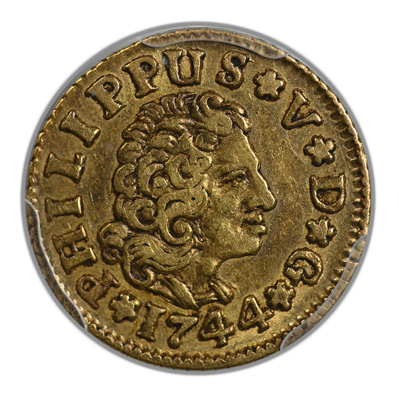 1744-S PJ Spain Gold 1/2E Escudo PCGS AU50 Calico-1649 3rd Bust