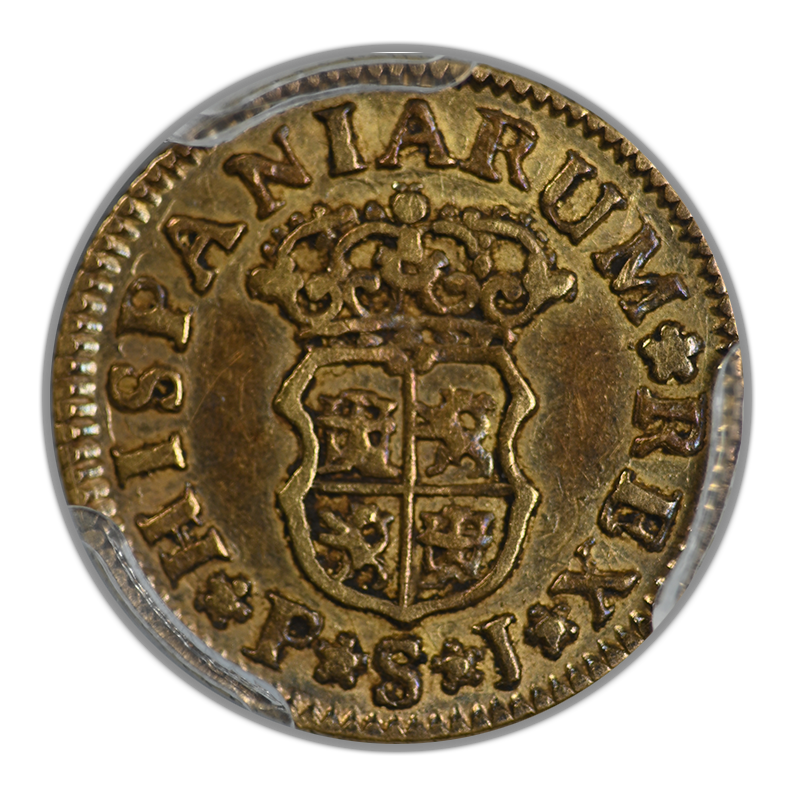 1744-S PJ Spain Gold 1/2E Escudo PCGS AU50 Calico-1649 3rd Bust