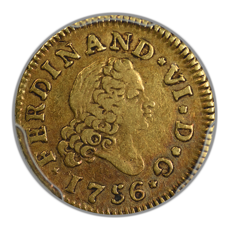 1756-M JB Spain Gold 1/2E Escudo PCGS VF30 Calico-560 Fourth Bust