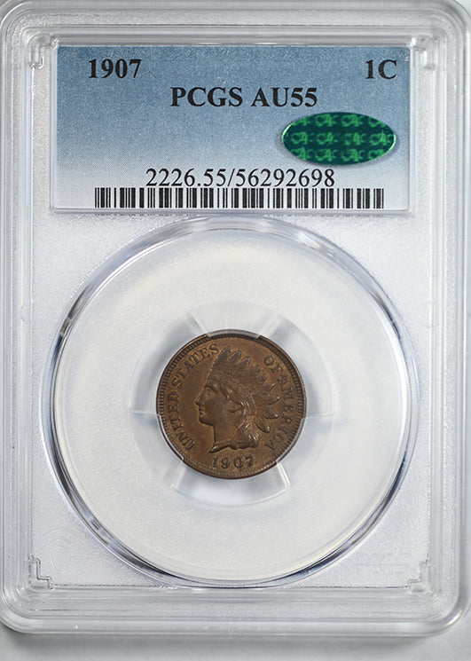 1907 Indian Head Cent 1C PCGS AU55 CAC