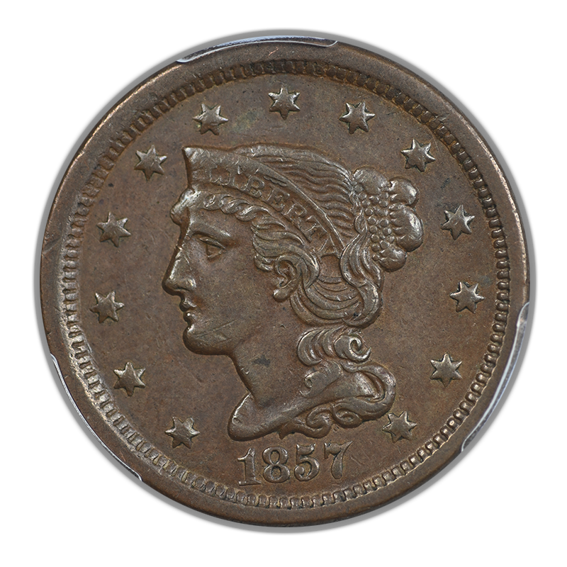 1857 Braided Hair Liberty Head Large Cent 1C PCGS AU50 - Small Date