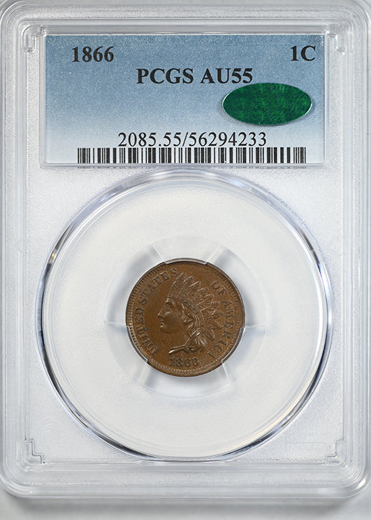 1866 Indian Head Cent 1C PCGS AU55 CAC