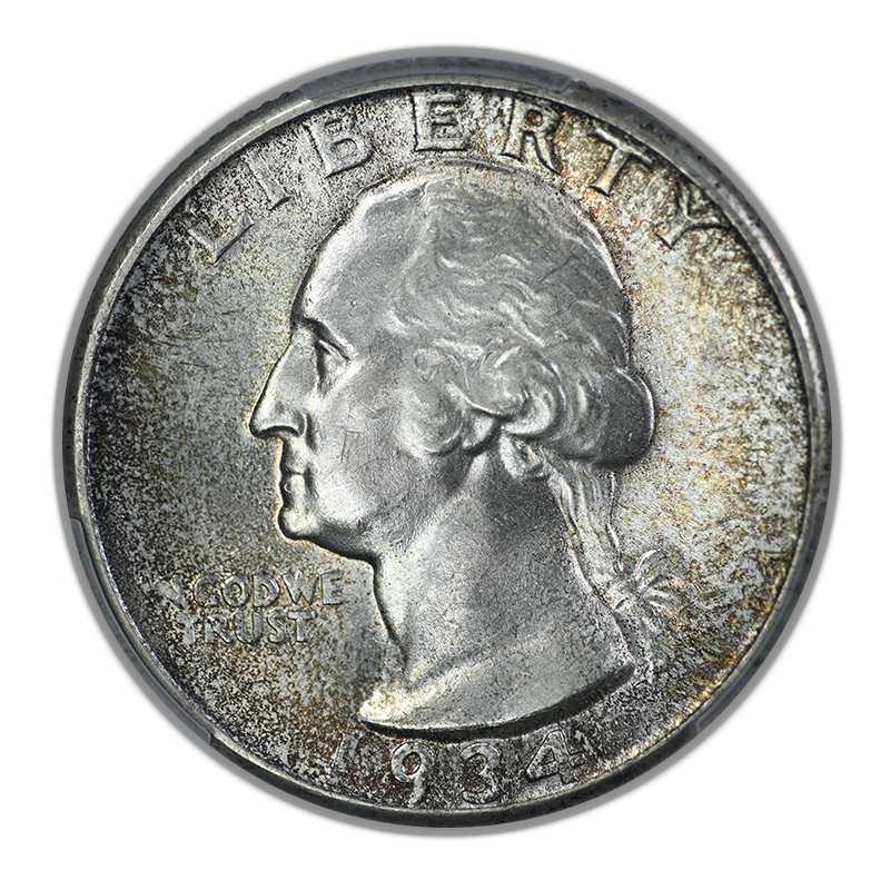 1934-D Washington Quarter 25C PCGS MS62 - Heavy Motto
