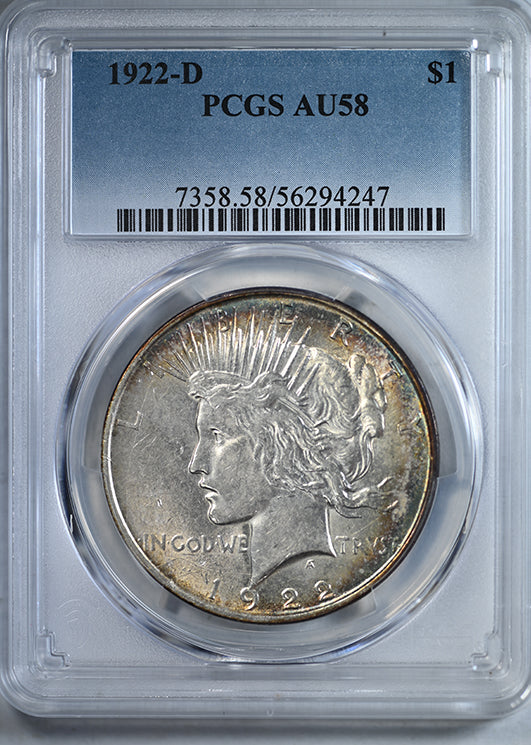 1922-D Peace Dollar $1 PCGS AU58 - TONED!