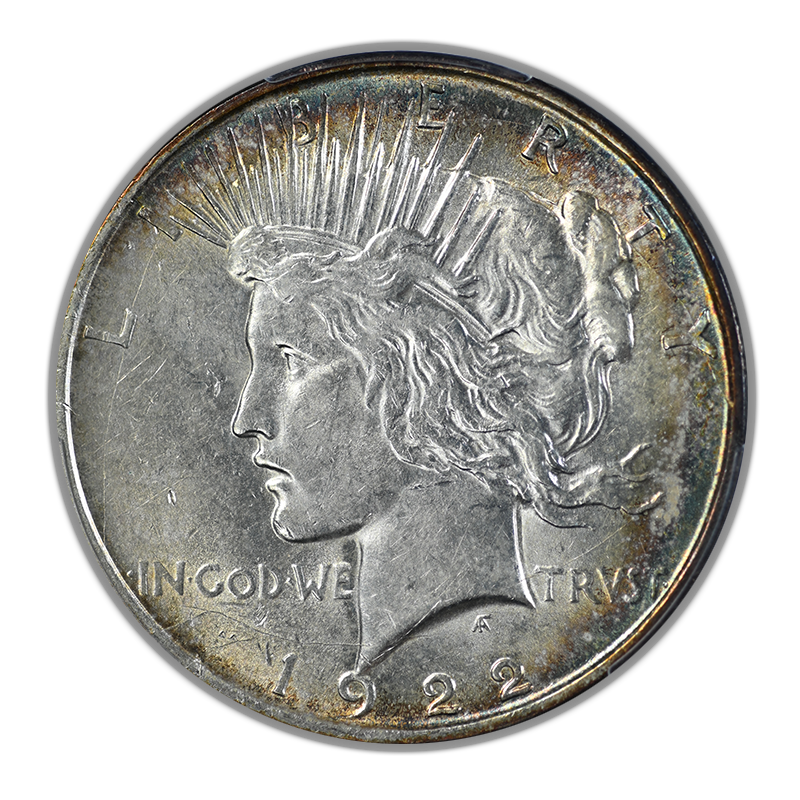 1922-D Peace Dollar $1 PCGS AU58 - TONED!