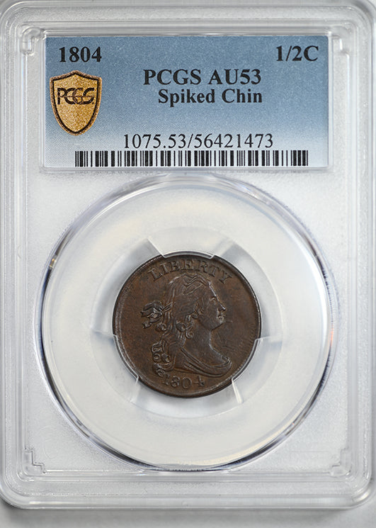 1804 Draped Bust Half Cent 1/2C PCGS AU53 - Spiked Chin