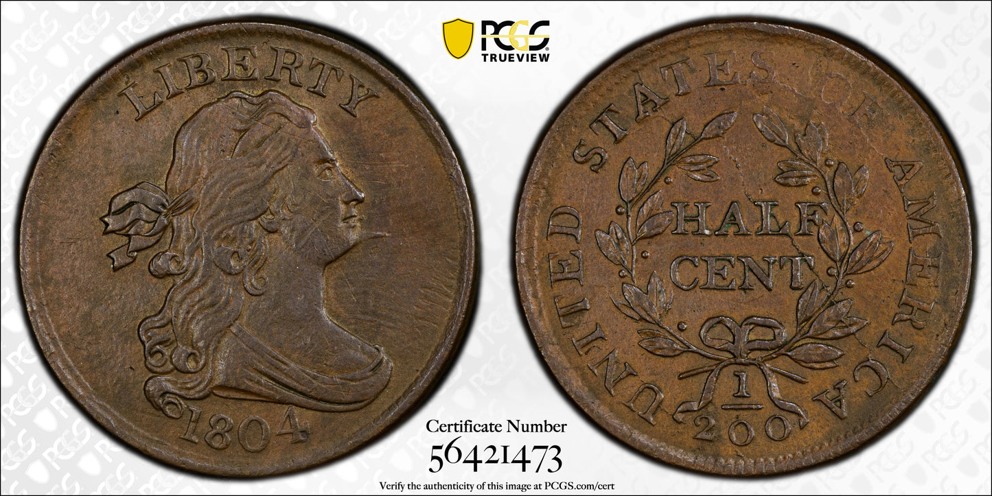 1804 Draped Bust Half Cent 1/2C PCGS AU53 - Spiked Chin