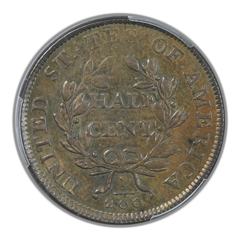 1806 Draped Bust Half Cent 1/2C PCGS AU58 - Large 6, Stems