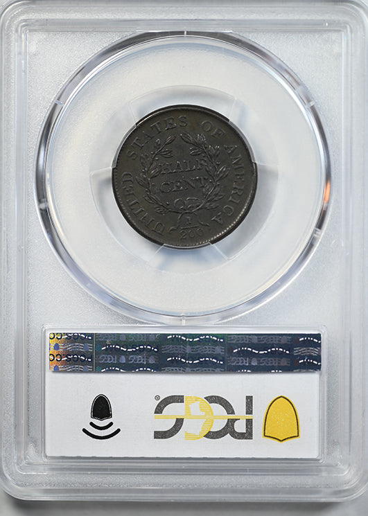 1806 Draped Bust Half Cent 1/2C PCGS AU50 - Small 6, No Stems