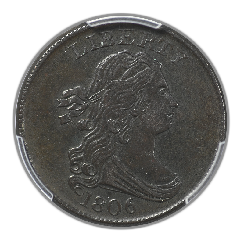 1806 Draped Bust Half Cent 1/2C PCGS AU50 - Small 6, No Stems