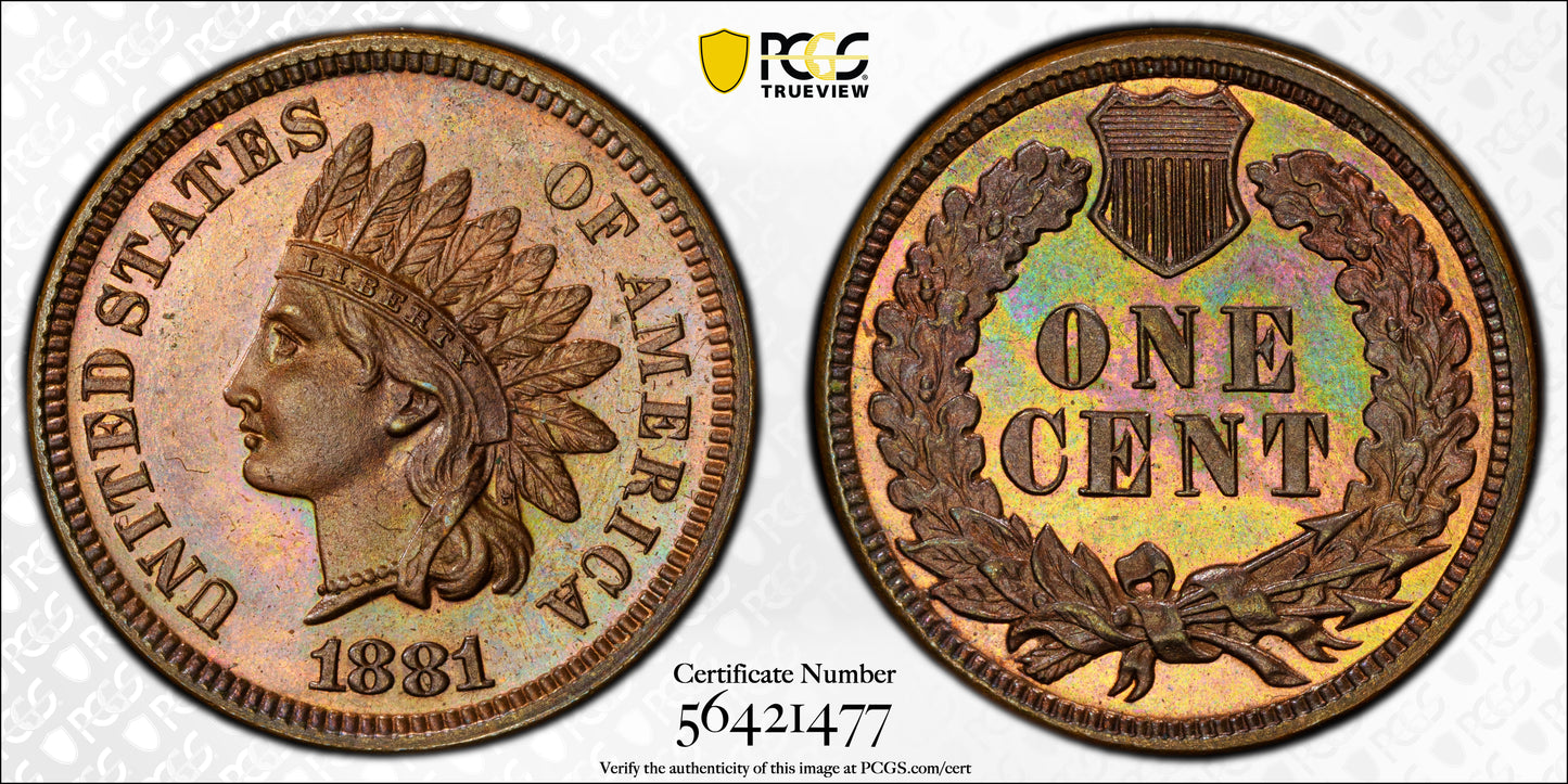 1881 Proof Indian Head Cent 1C PCGS PR65BN - TONED!