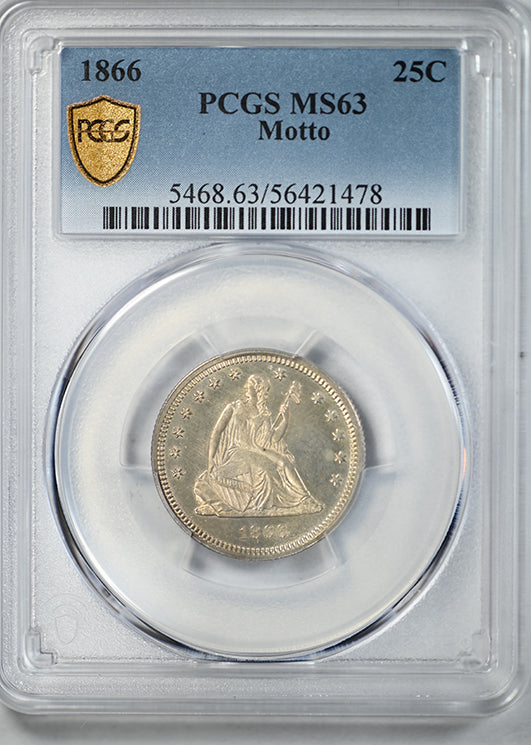 1866 Liberty Seated Quarter 25C PCGS MS63 - Motto